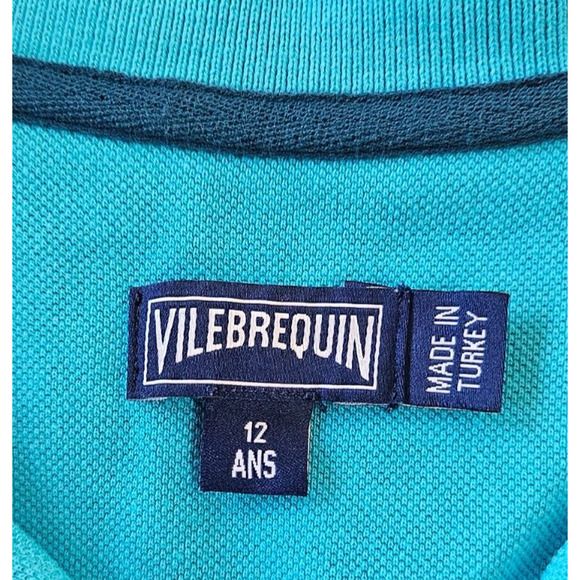 Vilebrequin Girls Polo Shirt 12 Teal Blue Cotton Short Sleeve Embroidered Logo - Picture 3 of 7